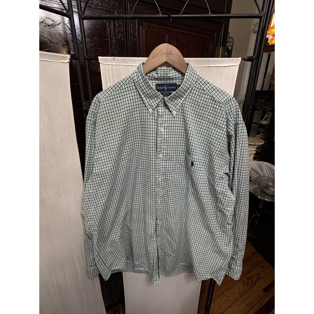 Ralph Lauren Blake Men's XXL Green Navy Plaid 100% Cotton Button Down Shirt